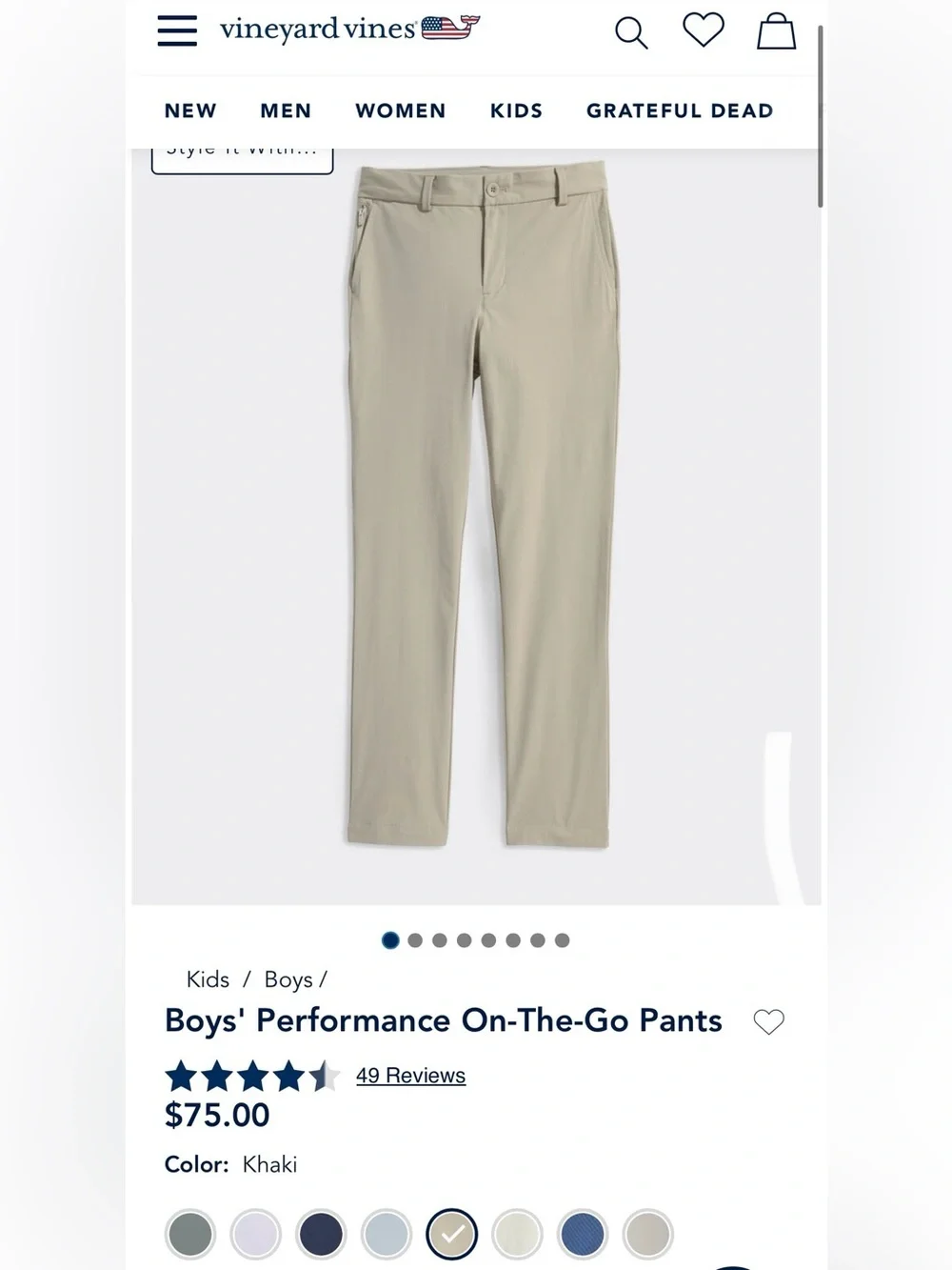Vineyard Vines Boys’ Performance On-The-Go Pants in Khaki, Size 18 - Picture 7 of 9